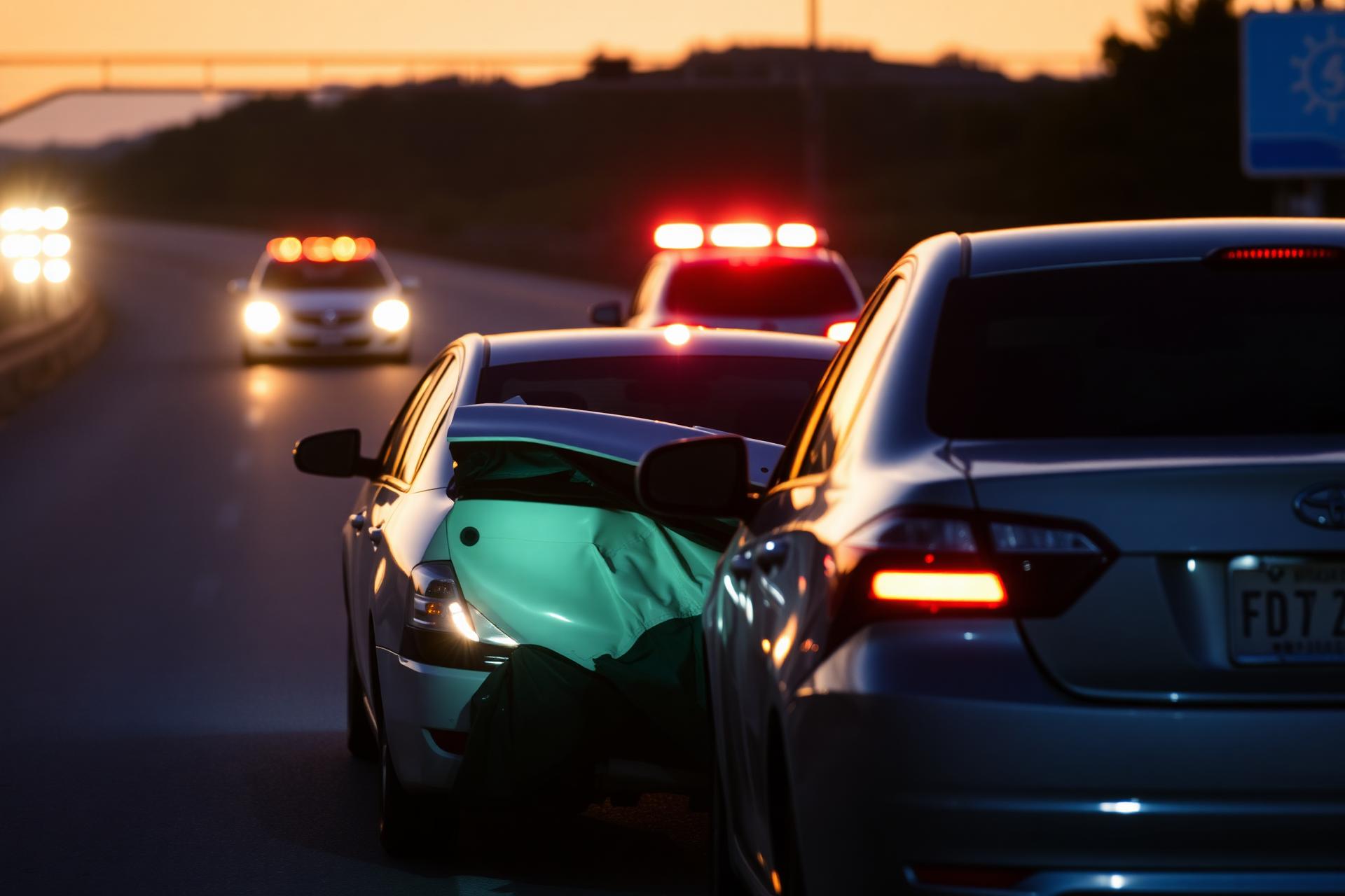 Car accident scene with emergency response