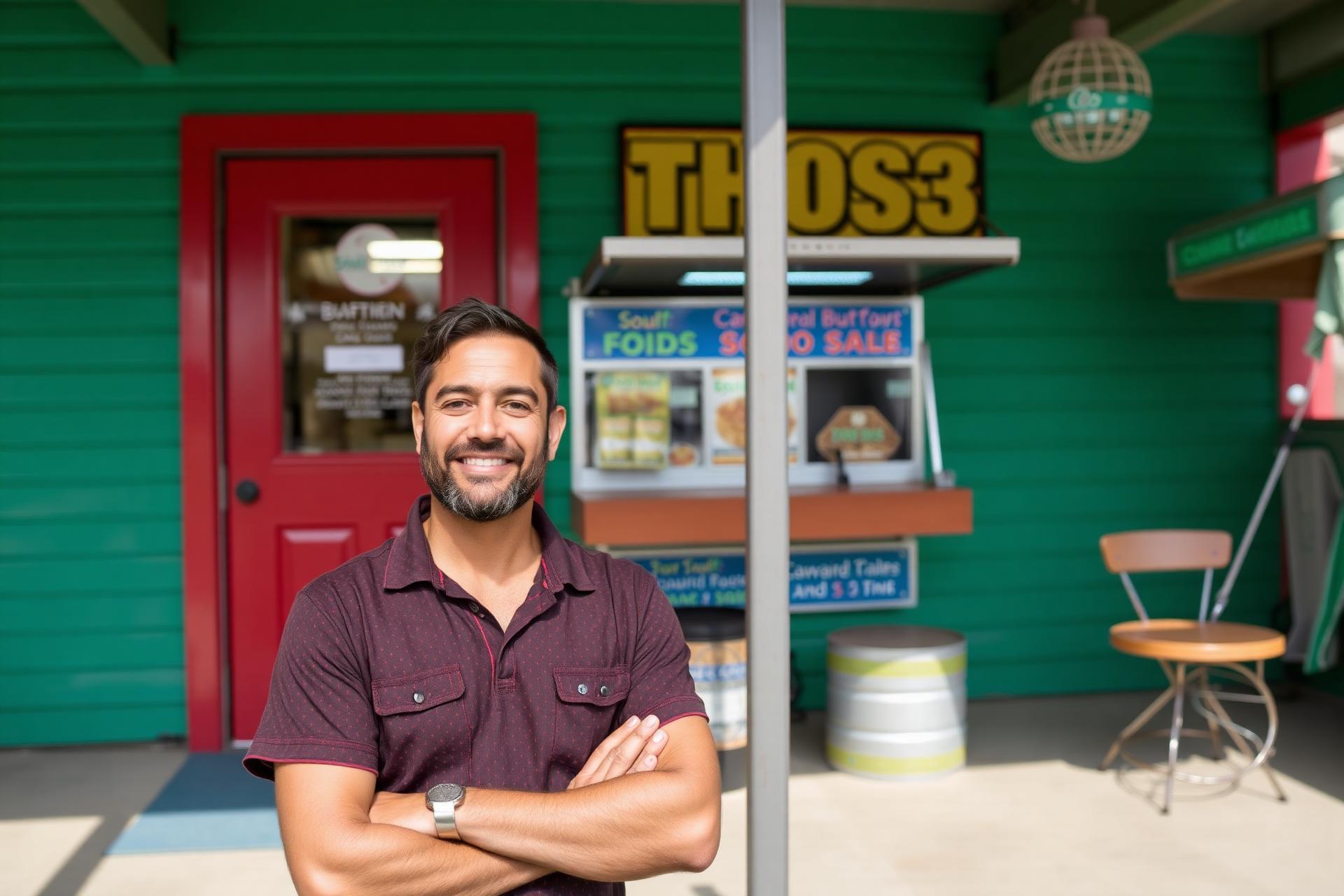 Small business owner in front of their storefront